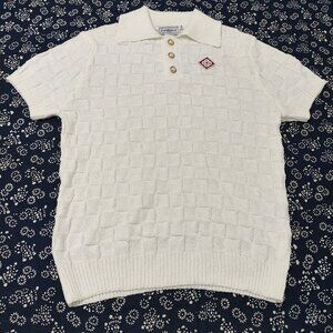 Casablanca White Textured Knit Polo Shirt